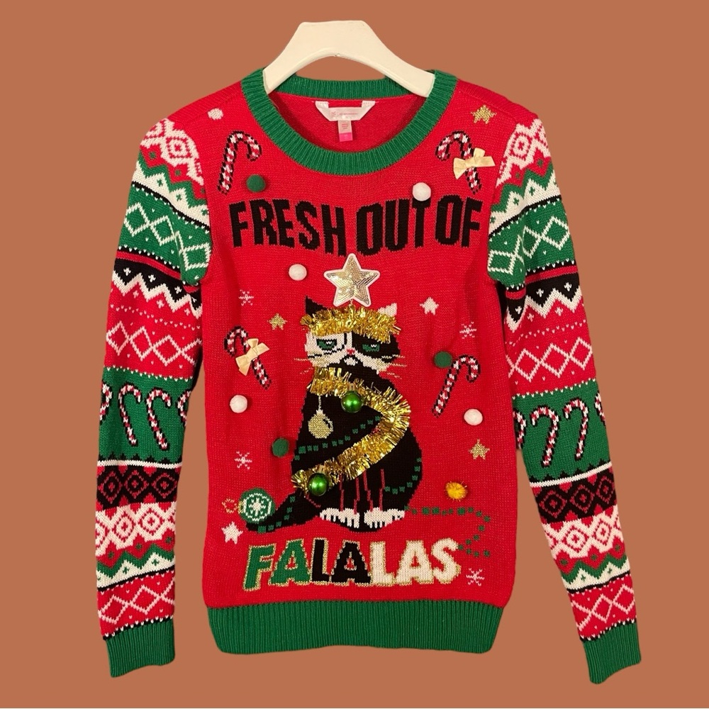 No Boundaries Junior’s Ugly Christmas Grumpy Cat Sweater Size XS